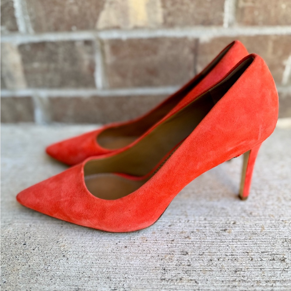 Rare Tory Burch leather suede Coral red Heels size 7 women’s 3 inch pumps